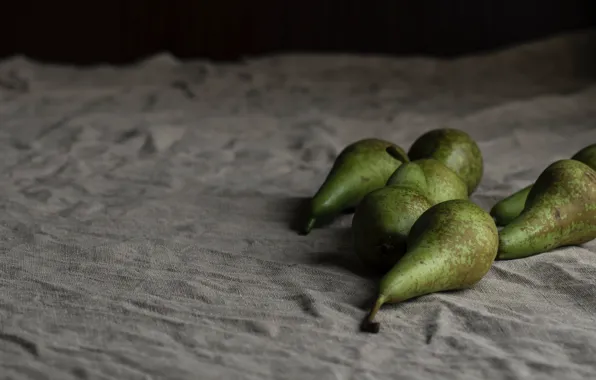 Green, still life, pear, burlap