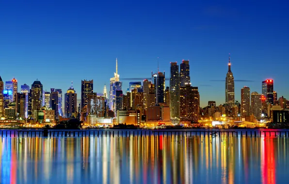 Reflection, skyline, New York City, reflection, Hudson River, New York the horizons, looking from new …