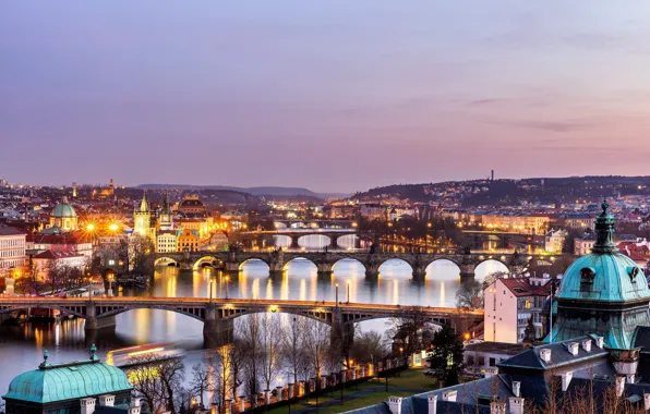 Picture the city, the evening, Prague, Czech Republic, Prague bridges