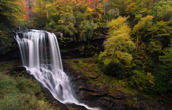 Autumn, waterfall, USA, on the river, North Carolina, Cullasaja, Macon County