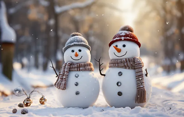 Winter, snow, Christmas, New year, snowman, Christmas, winter, snow
