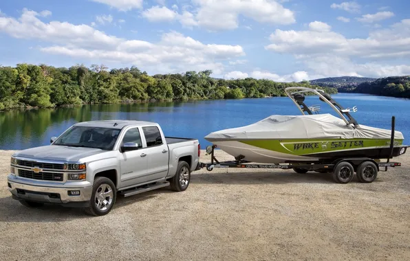 Picture Chevrolet, Chevrolet, pickup, Crew Cab, Silverado, Z71, Silverado, boat.the sky