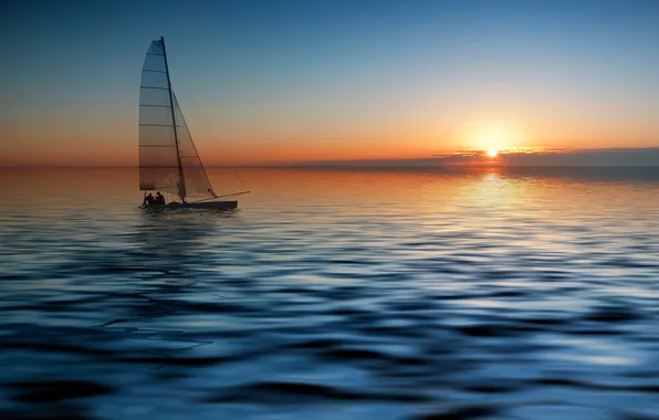 Picture sea, sunset, tropics, sail, calm