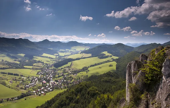 Grass, landscape, mountains, stones