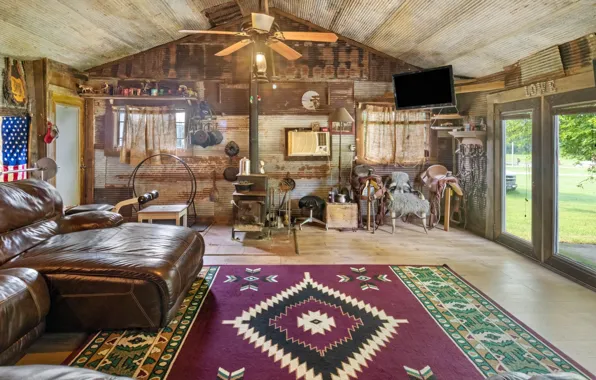 Design, style, interior, oven, country house, ranch, leather sofa