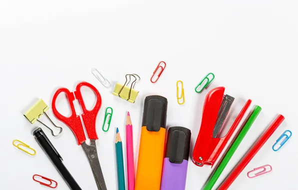 Pencils, clip, stationery, stapler