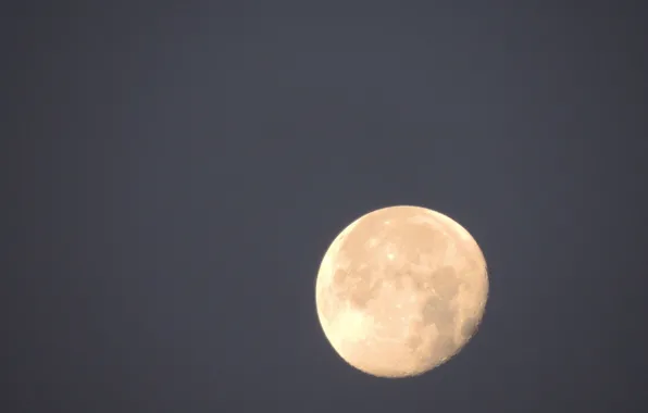Night, yellow, the moon, craters, dark blue