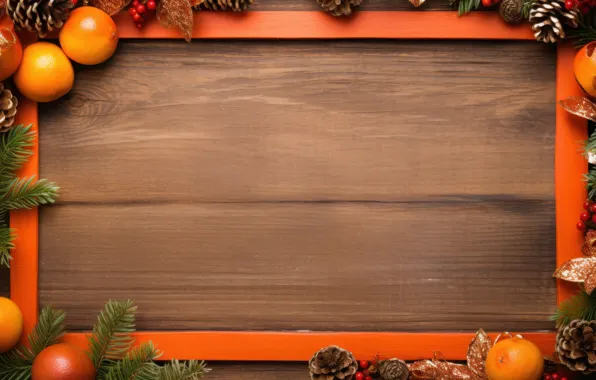 Branches, Board, oranges, frame, Christmas, New year, needles, bumps