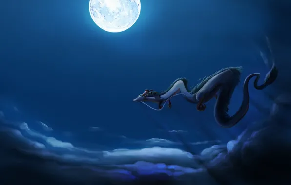 Picture flight, the moon, dragon, spirited away, spirited away