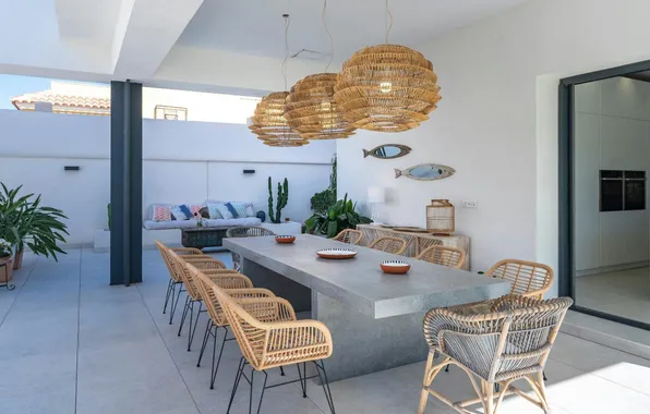 Design, style, Villa, interior, plants, terrace, dining room, dining area