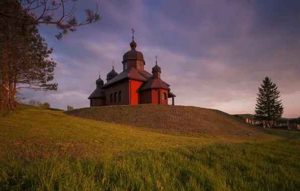 Picture nature, hills, the evening, Church