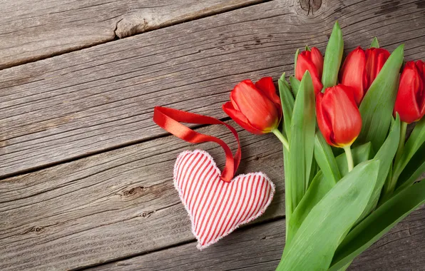 Flowers, bouquet, tulips, red, red, love, heart, wood