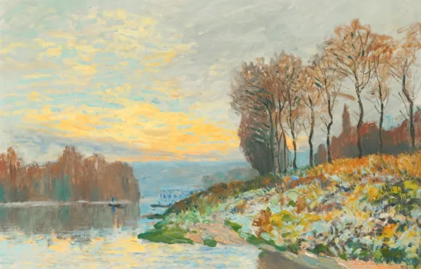 Wallpaper picture, landscape, Alfred Sisley, autumn, Alfred Sisley, The Seine at Bougival. Frosty Morning