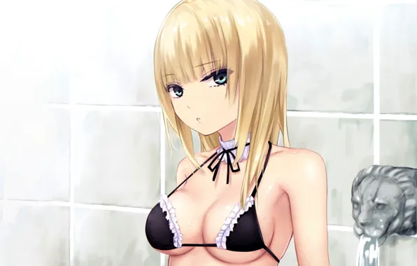 Girl, sexy, cleavage, green eyes, long hair, boobs, anime, beautiful
