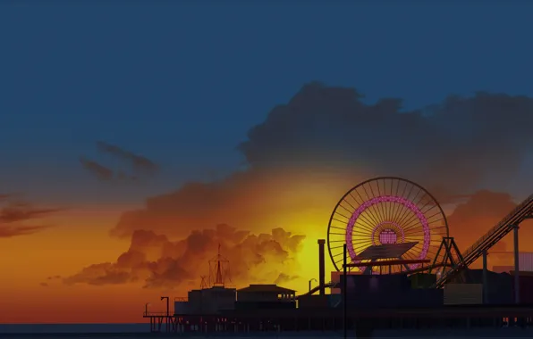 Sunset, Style, Art, 80s, Beach, Style, Neon, Illustration