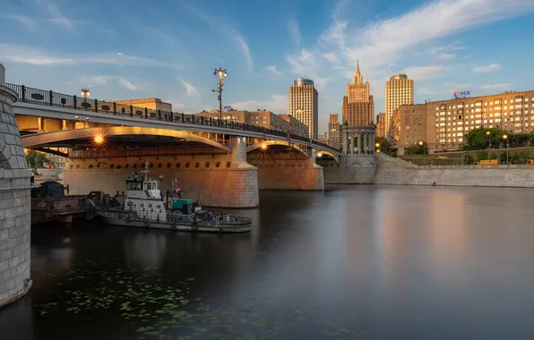 Picture bridge, river, the evening, Moscow, Sergey Serushkin, Borodinsky Bridge