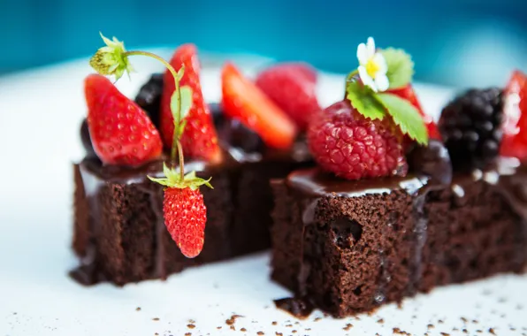 Berries, cake, dessert, chocolate
