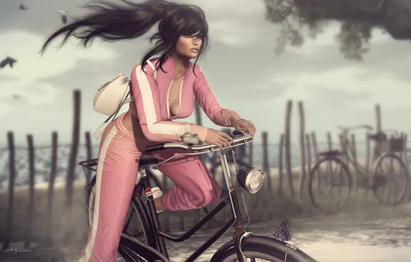 Picture summer, girl, bike, face, style, the wind, hair