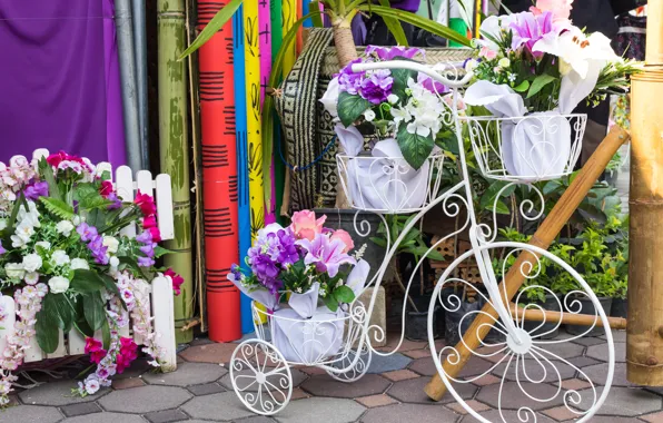 Picture flowers, bike, bouquet, flowers, floral