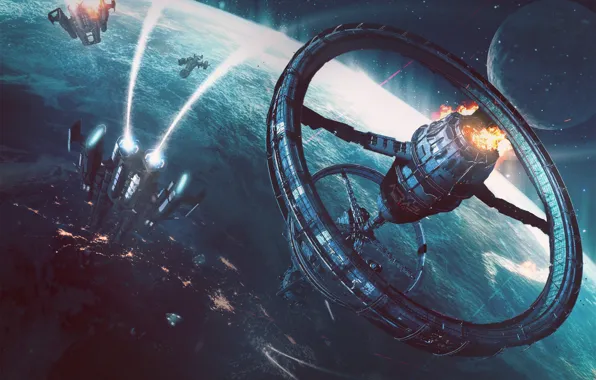 Station, Planet, Space, Art, Space, Spaceships, Spaceship, Planet