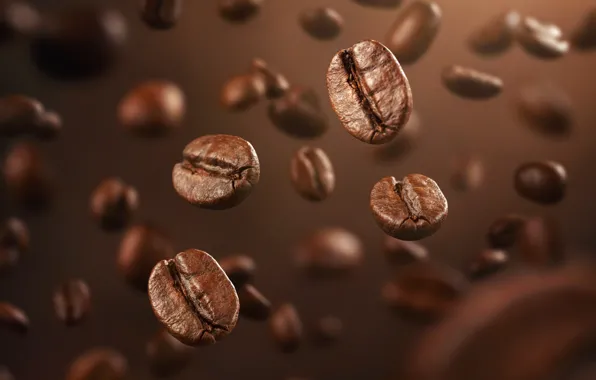Picture flight, coffee, a lot, coffee beans, flying, bokeh, levitation
