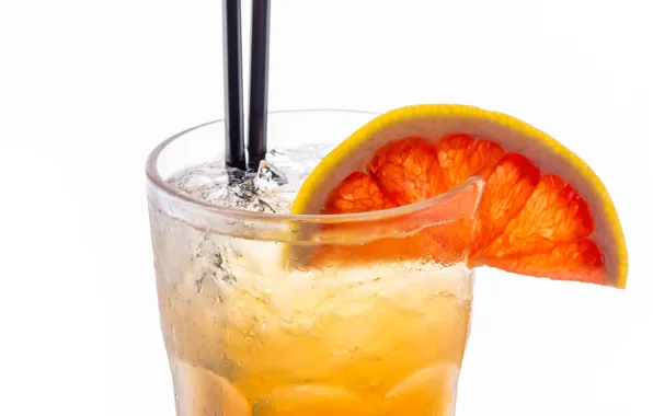 Picture glass, ice, slice, cocktail, tube, drink, grapefruit, lemonade