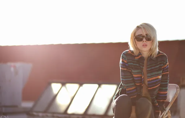Girl, woman, stripes, model, chair, blonde, female, Alysha Nett