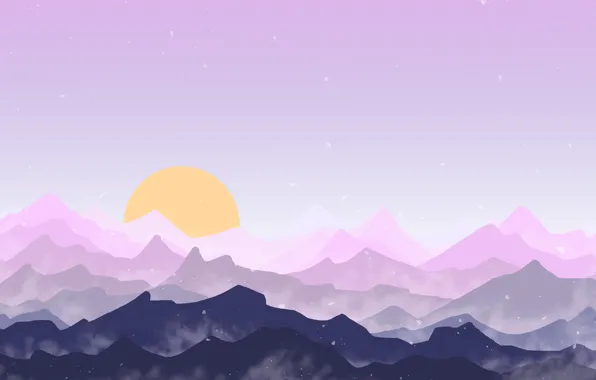 Picture the sun, landscape, mountains, hills, minimalism