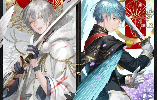 Weapons, anime, art, guys, swords, Touken ranbu, Dance Of Swords