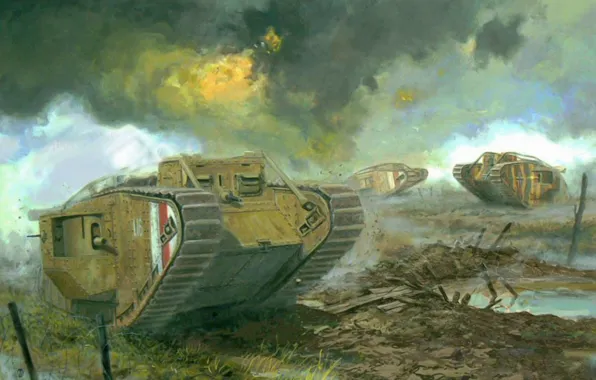 Picture art, drawing, tank, ww1