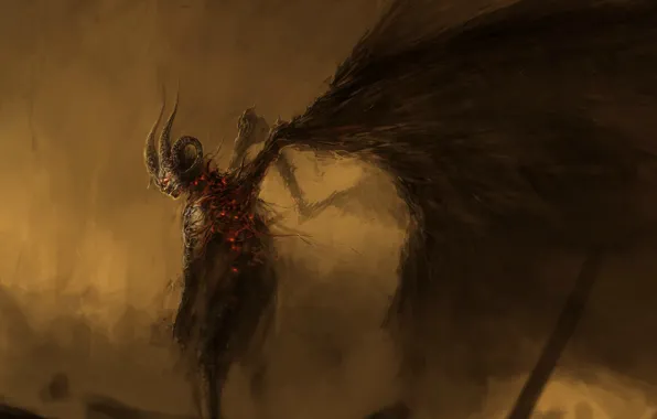 Picture wings, the demon, horns, the devil, fallen, hell