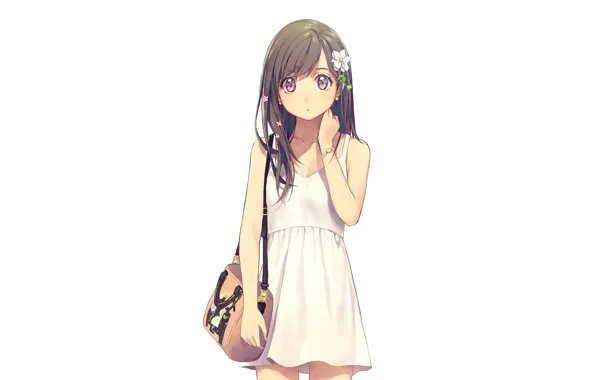 Picture girl, flowers, anime, art, bag, yohan12