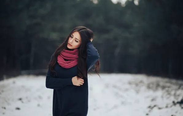 Forest, look, girl, snow, trees, pose, Ivan Salnikov