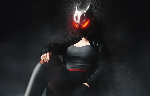 Picture glowing, girl, mask, mysterious, masked, red eyes