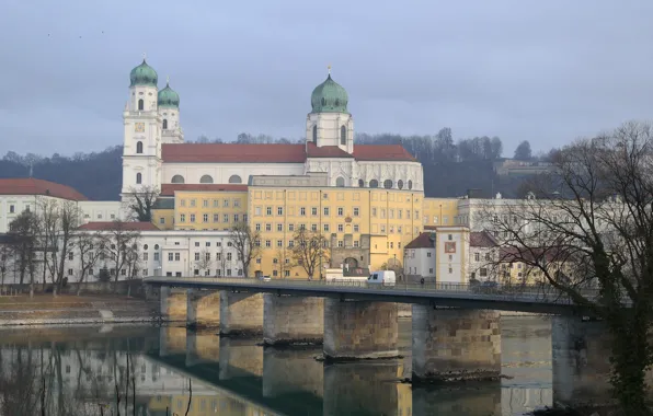 Bridge, river, Germany, Bayern, Passau, St. Stephen's Cathedral