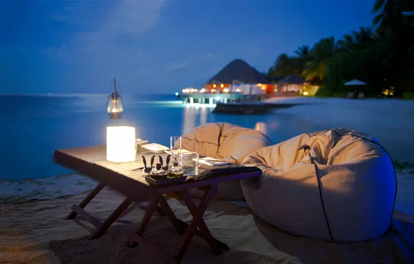 Picture tropics, the ocean, lamp, the evening, table