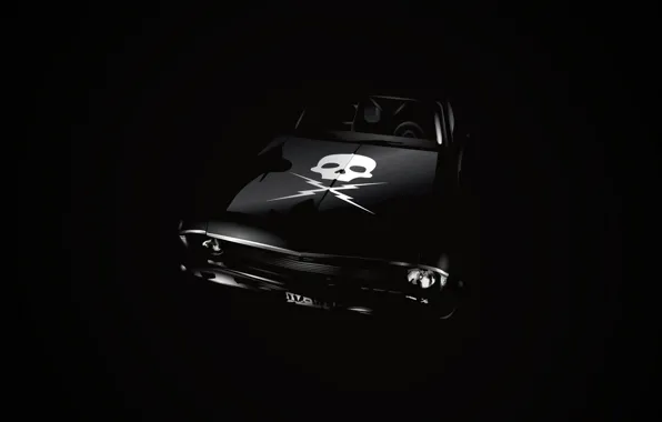 Skull, Chevrolet, black background, Nova, Death proof, Death Proof