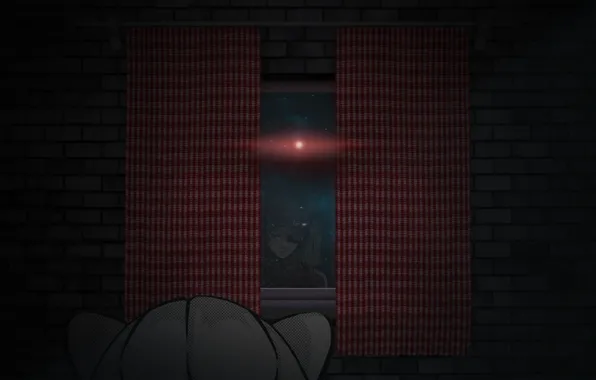 Reflection, Space, Window, Curtains, Anime, Anime, Evangelion