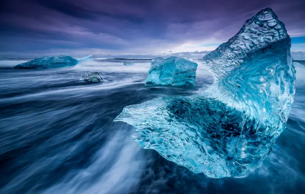 Ice, beach, the evening, Iceland