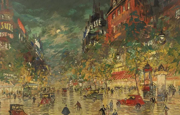 Street, people, home, picture, car, the urban landscape, Konstantin Korovin, Paris By Night