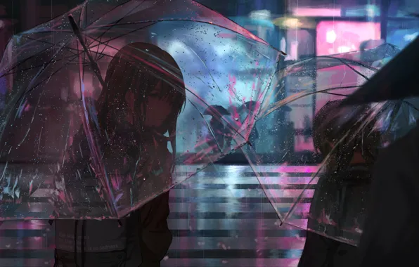 The city, people, rain, road, the evening