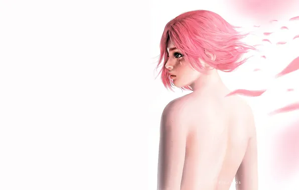 Girl, the wind, back, anime, petals, Naruto, Naruto, tear