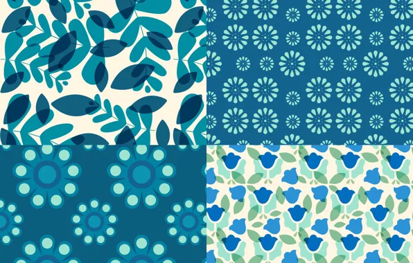 Flowers, blue, pattern, texture, leaves, patterns, floral