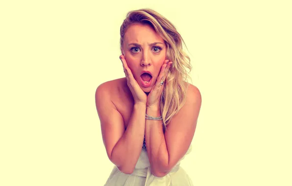 Girl, surprise, Kaley Cuoco, cry, facial expressions