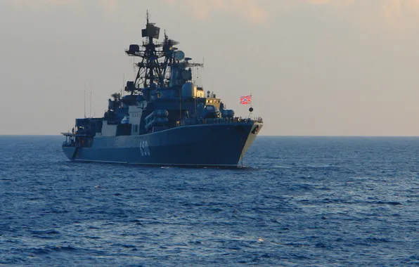 Sea, the evening, Admiral Chabanenko, at anchor
