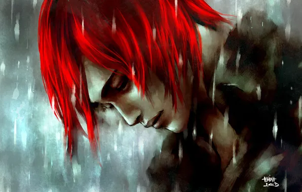 Face, rain, anime, art, guy, nanfe