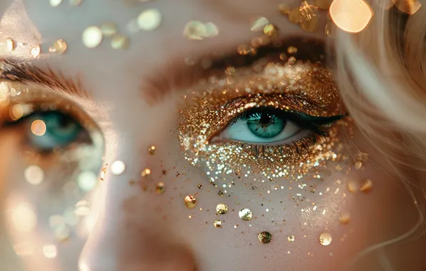 Eyes, look, girl, decoration, face, portrait, makeup, sequins