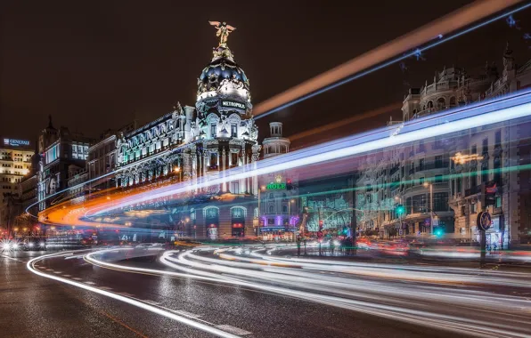Road, night, the city, building, excerpt, Spain, Madrid, Madrid