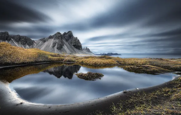 Sea, shore, Vestrahorn Islande