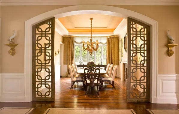 Picture design, style, Villa, interior, fireplace, dining room